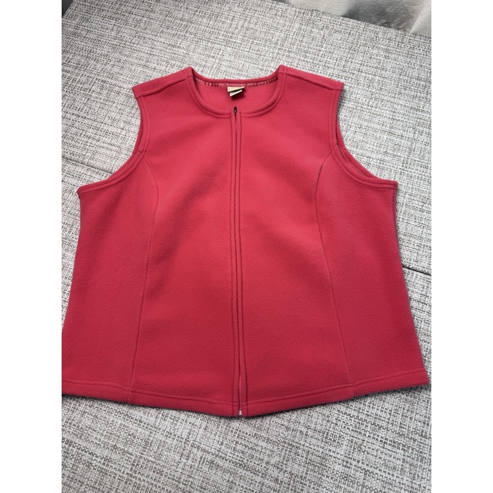 LL Bean Polartec Fleece Sweater Vest Collarless Full Zip Pink Women's Size 1X - Picture 3 of 11